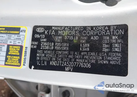 2013 Kia Soul из США, поврежденный, VIN KNDJT2A52D7776306